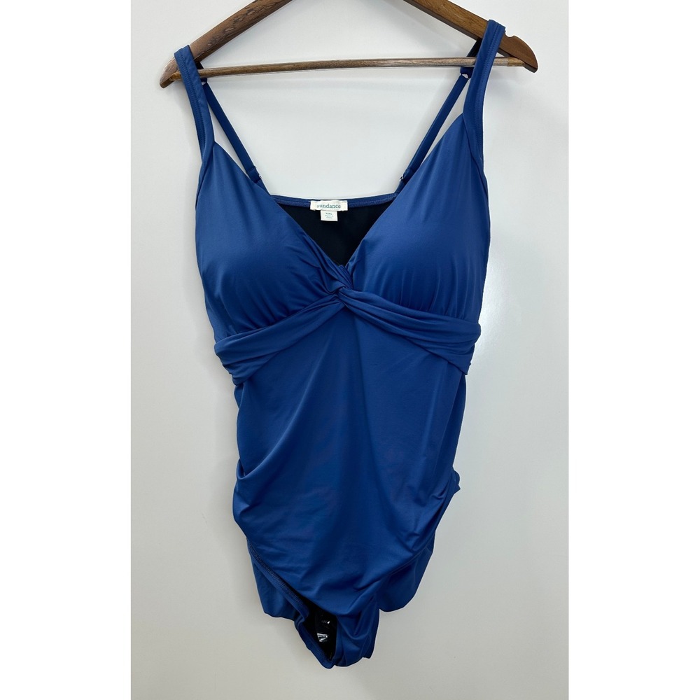Sundance One Piece Swimsuit Blue Twist Front Ruched Stretch Womens Size XXL - Picture 9 of 9